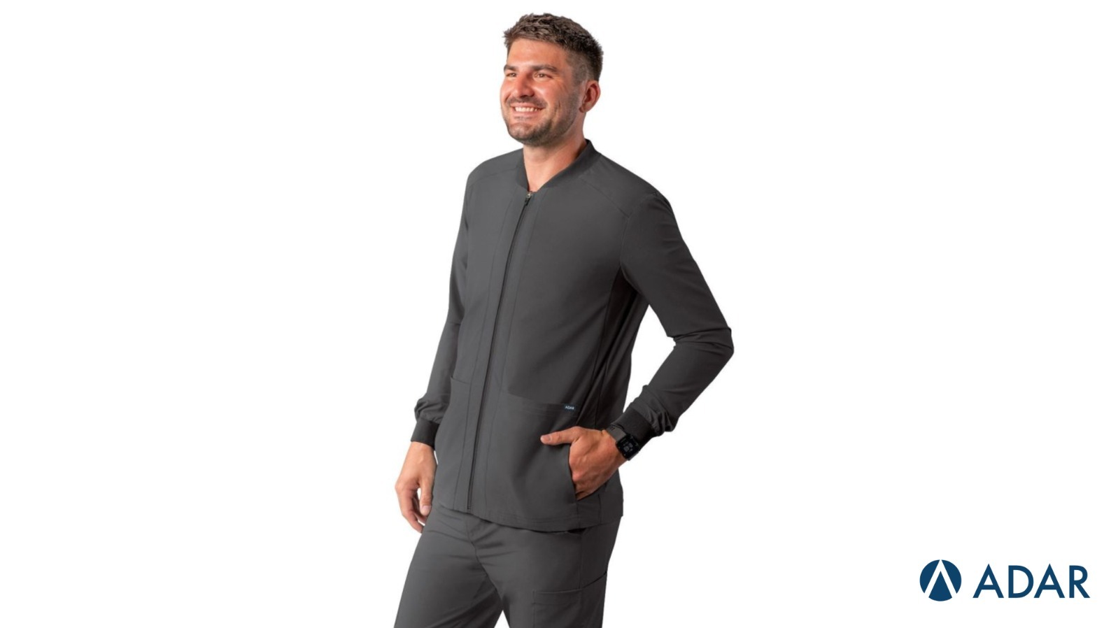 Pewter Uniform for Mens Medical Scrubs Jacket by Adar Uniforms